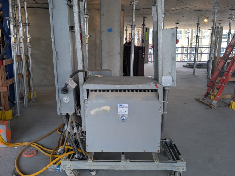 Construction site temporary power transformer skid